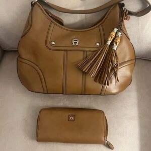 Etienne Aigner Tan Leather Hobo Bag and Wallet